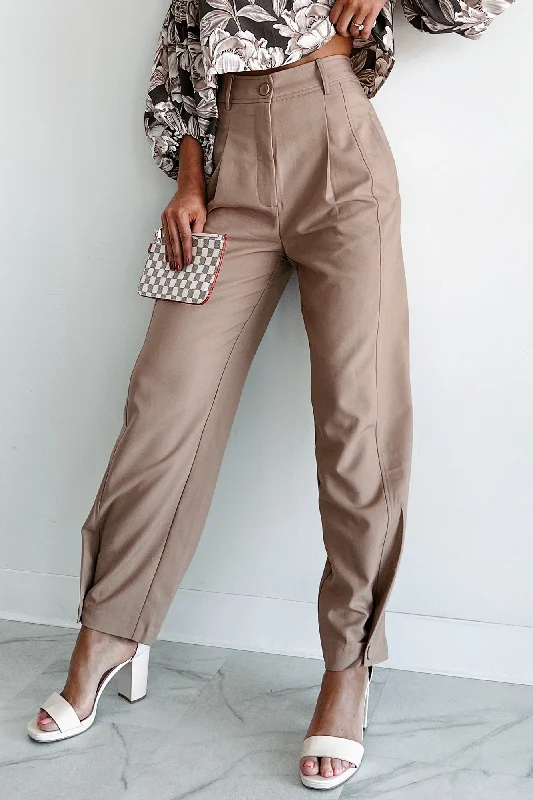 Working Late Pleated Buttoned Cuff Pants (Latte)