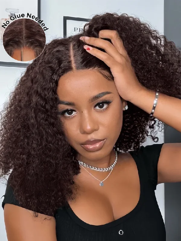 Wear & Go Glueless Wigs with Effortless Waves-Natural-Looking No Lace Wigs--CurlyMe #4 Chocolate Brown Pre Cut Glueless Lace Kinky Curly Wear Go Wig Wear & Go Glueless Wigs with Effortless Waves-Natural-Looking No Lace Wigs--CurlyMe #4 Chocolate Brown Pre Cut Glueless Lace Kinky Curly Wear Go Wig