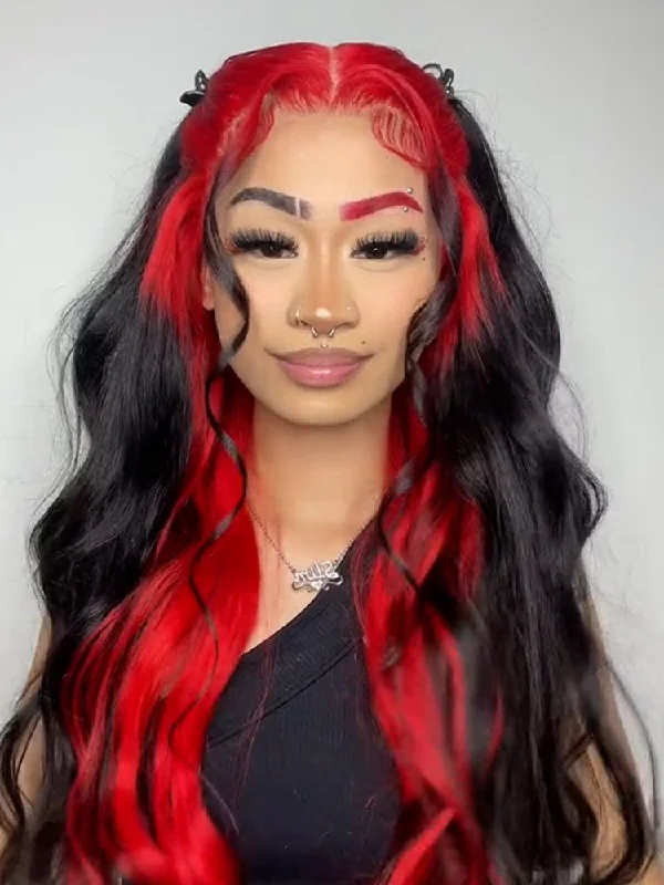 CurlyMe Natural Black Hair With Demon Red Top Lace Front Wigs Straight Human Hairtop-rated no lace wigs, best wigs, high-quality no lace wigs, top-rated glueless wigs