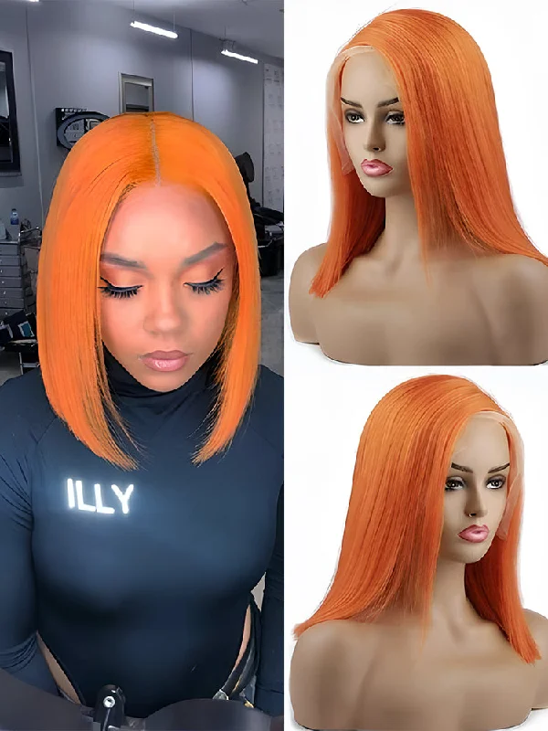 CurlyMe Ginger Orange Color Bob Wigs Straight Hair Lace Front Wigstop-rated no lace wigs, best wigs, high-quality no lace wigs, top-rated glueless wigs