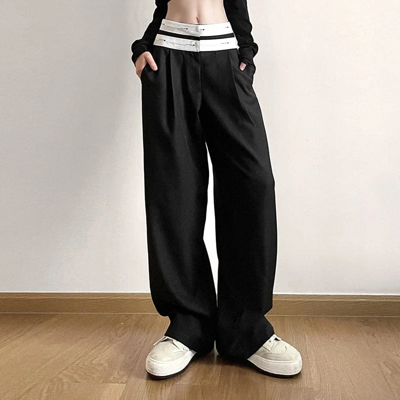 Women's Punk High-waisted Contrast Color Straight Pants