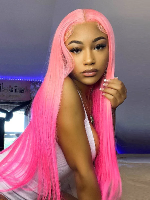 CurlyMe Highlights Honey Pink Color Straight Ombre Hair Transparent Lace Front Wigs Pre-pluckedtop-rated no lace wigs, best wigs, high-quality no lace wigs, top-rated glueless wigs