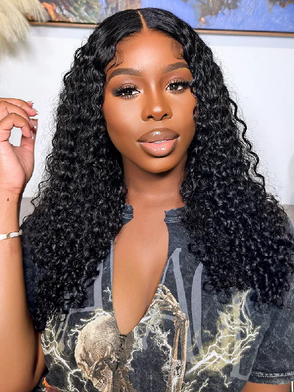 Glueless Human Hair Wigs for Women with Receding Hairlines-CurlyMe 6x4 HD Lace Glueless Water Wave Wig Wear Go Pre Cut Lace Closure Wig