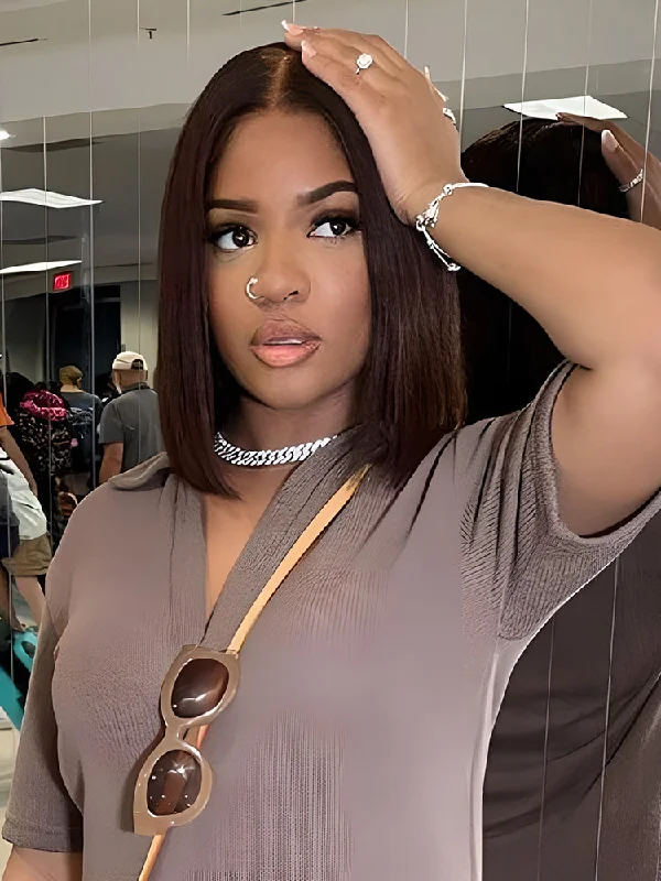No Lace Wigs for All-Day Wear---CurlyMe #2 Natural Brown Color Bob Wigs Straight Hair Lace Front Wigs No Lace Wigs for All-Day Wear---CurlyMe #2 Natural Brown Color Bob Wigs Straight Hair Lace Front Wigs