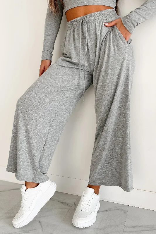 Lazy Reputation Drawstring Waist Lounge Pants (Heather Grey)