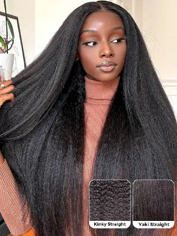Wear & Go Glueless Wigs for Special Events-Natural-Looking No Lace Wigs--CurlyMe Pre-cut 9x6 Lace M-cap Wear Go Glueless Mini Knots Kinky Straight Hair HD Lace Front Wig Pre-plucked