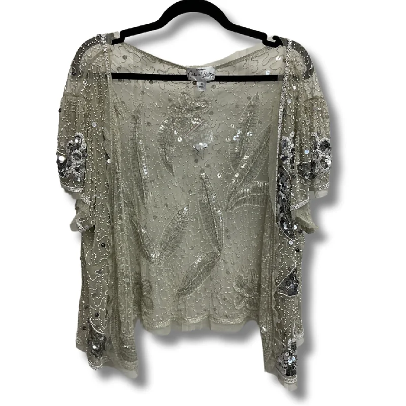 Kimono By Clothes Mentor In Silver & Tan, Size: 3x