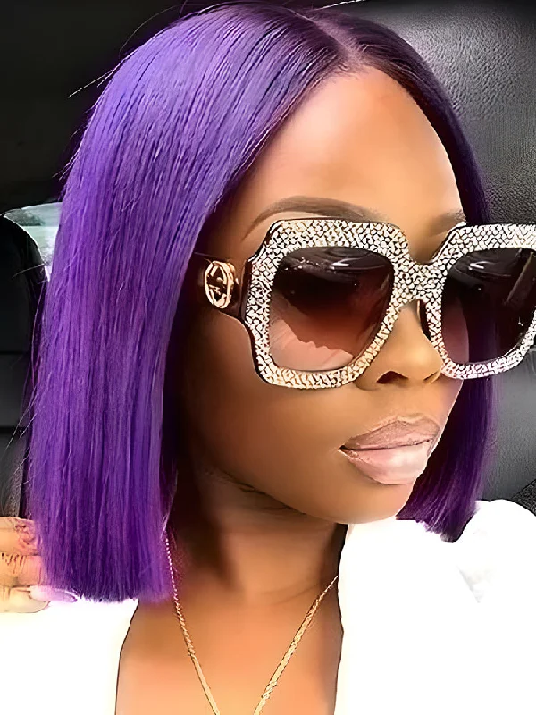 CurlyMe Attractive Purple Straight Hair 13x4 Transparent Lace Front Bob Wigstop-rated no lace wigs, best wigs, high-quality no lace wigs, top-rated glueless wigs