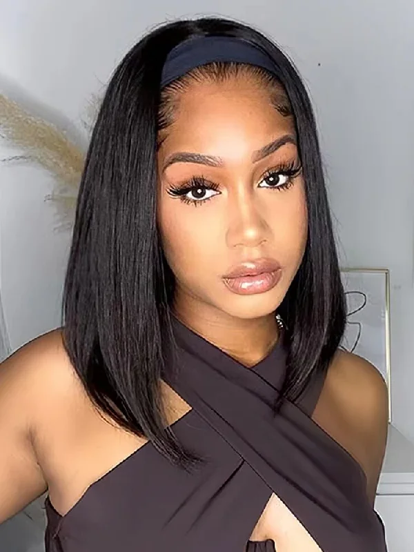 Lace Front Human Hair Bob Wigs-CurlyMe New Headband Bob Wigs Brazilian Straight Human Hair 180% No Lace Wig Lace Front Human Hair Bob Wigs-CurlyMe New Headband Bob Wigs Brazilian Straight Human Hair 180% No Lace Wig