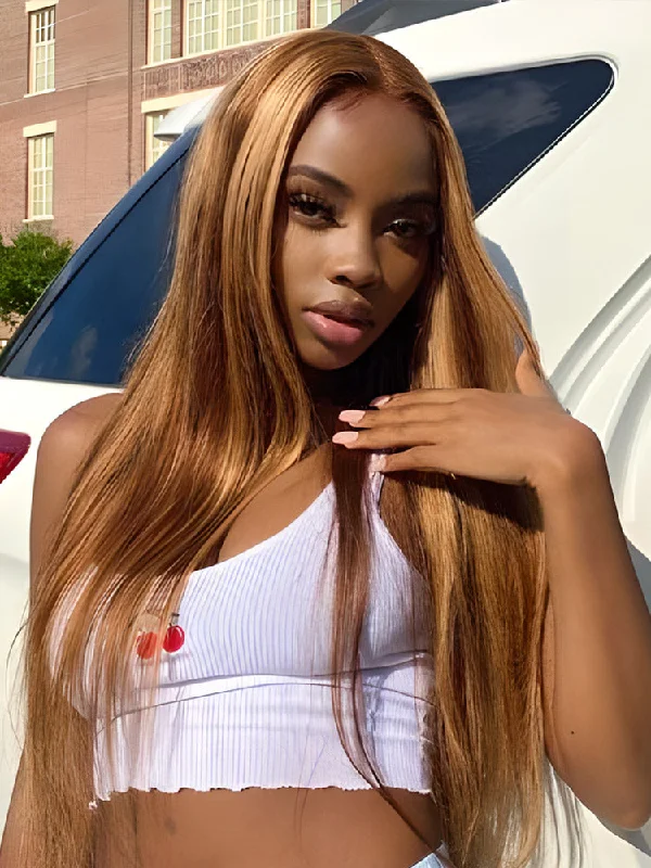 CurlyMe Highlights Ombre Human Hair Wigs Straight Hair 13x4 Lace Front Wigs Prepluckedtop-rated no lace wigs, best wigs, high-quality no lace wigs, top-rated glueless wigs