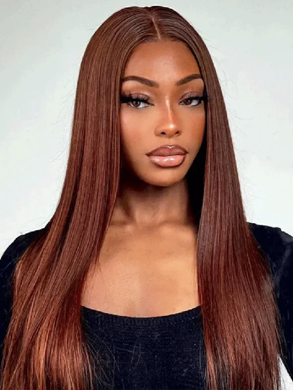 Wear & Go Glueless Wigs for No-Hassle Hair-Natural-Looking No Lace Wigs--CurlyMe Pre-Plucked Wear Go Glueless Reddish Brown Straight Hair Pre-cut Lace