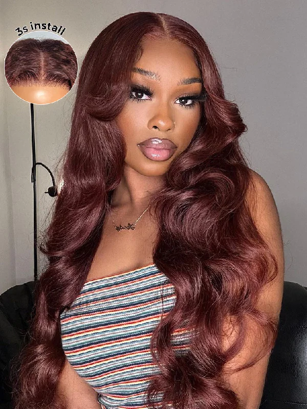 Wear & Go Glueless Wigs for Effortless Style-Natural-Looking No Lace Wigs--CurlyMe Pre-Plucked Wear Go Glueless Reddish Brown Body Wave Hair Pre-cut Lace
