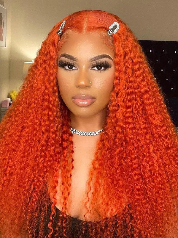 CurlyMe Bright Orange Kinky Curly Hair 13x4 Lace Front Wigs For Womentop-rated no lace wigs, best wigs, high-quality no lace wigs, top-rated glueless wigs