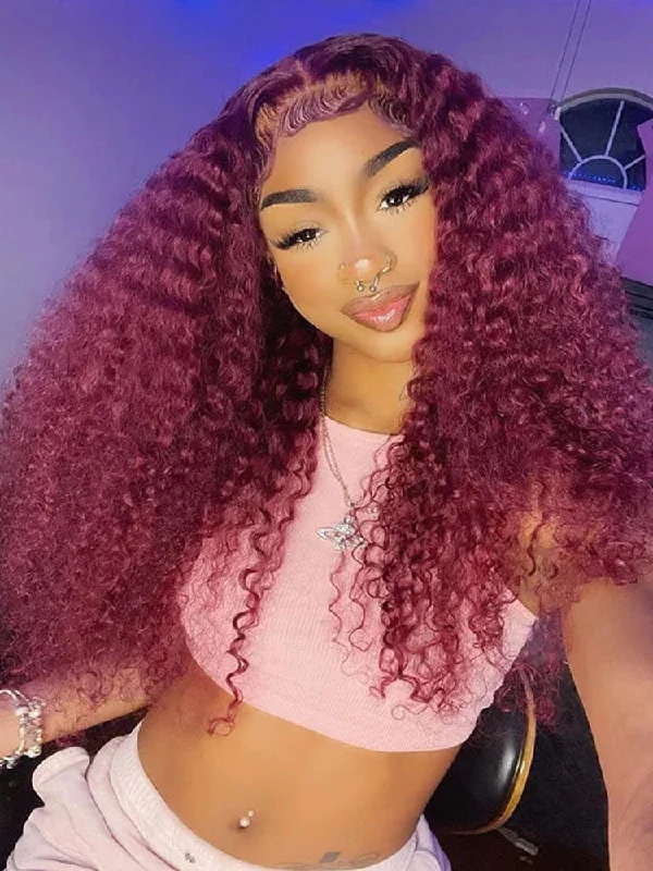 Wear & Go Glueless Wigs for Minimal Shedding-Natural-Looking No Lace Wigs--CurlyMe Pre-Plucked Wear Go Glueless 99J Burgundy Kinky Curly Hair Pre-cut Lace Wear & Go Glueless Wigs for Minimal Shedding-Natural-Looking No Lace Wigs--CurlyMe Pre-Plucked Wear Go Glueless 99J Burgundy Kinky Curly Hair Pre-cut Lace