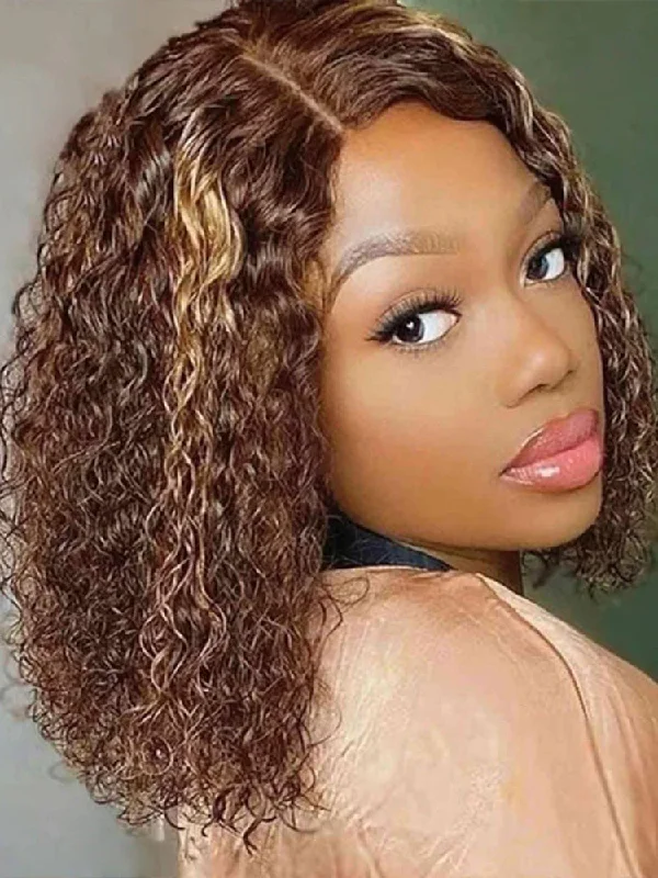 14-inch Human Hair Bob Wigs-CurlyMe Highlights Ombre Water Wave Glueless Bob Wig Wear Go 6x4 Pre Cut HD Lace Wig 14-inch Human Hair Bob Wigs-CurlyMe Highlights Ombre Water Wave Glueless Bob Wig Wear Go 6x4 Pre Cut HD Lace Wig