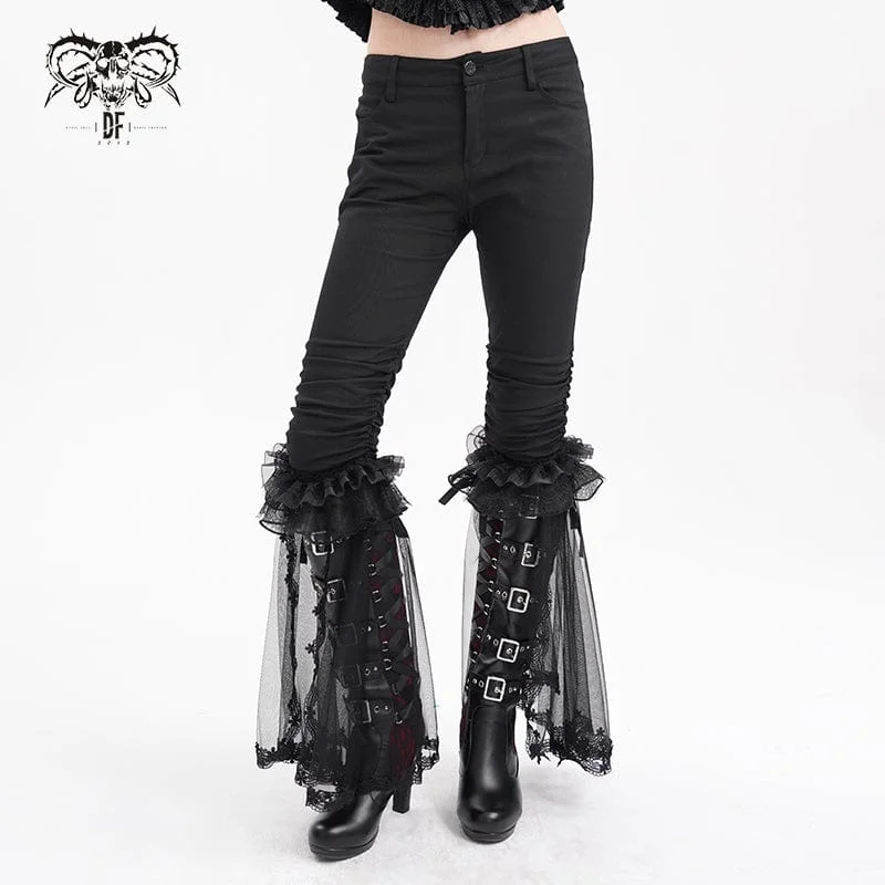 Women's Gothic Splice Ruffled Lace Pants