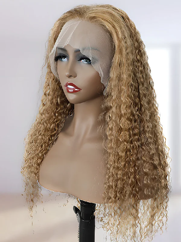CurlyMe #27 Water Wave Hair 13x4 Lace Front Wigs Pre Plucked Honey Blonde Color Virgin Hairtop-rated no lace wigs, best wigs, high-quality no lace wigs, top-rated glueless wigs