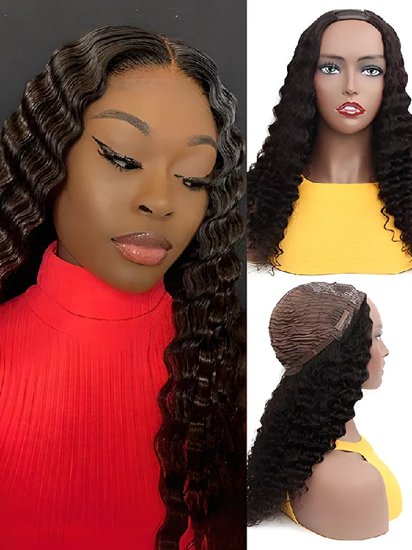 Versatile No Lace Wigs for Effortless Beauty---CurlyMe Deep Wave 180% Density U part Wig Human Hair Glueless No Lace Wig Versatile No Lace Wigs for Effortless Beauty---CurlyMe Deep Wave 180% Density U part Wig Human Hair Glueless No Lace Wig