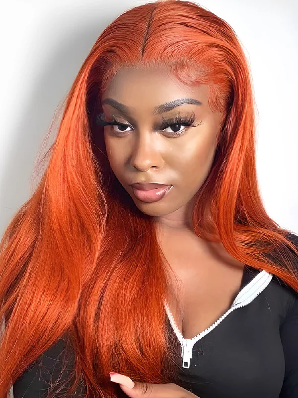 CurlyMe Bright Orange Straight Hair 13x4 Lace Front Wigs Remy Hairtop-rated no lace wigs, best wigs, high-quality no lace wigs, top-rated glueless wigs