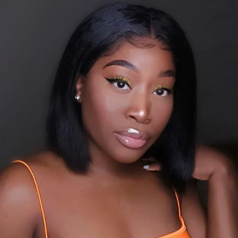 Premium No Lace Wigs Collection--Kinky Straight 13 x 6 Lace Front Bob Wig BOB2S
