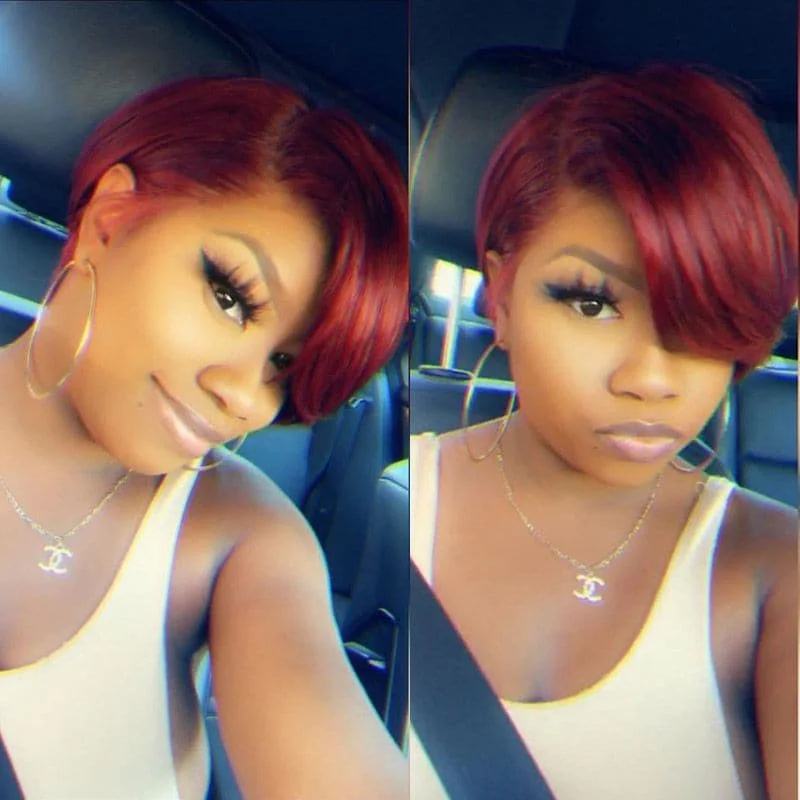 Premium No Lace Wigs Collection--99J Burgundy Short Pixie Cut 13 x 6 Lace Front Bob Wigs BOB95 Premium No Lace Wigs Collection--99J Burgundy Short Pixie Cut 13 x 6 Lace Front Bob Wigs BOB95