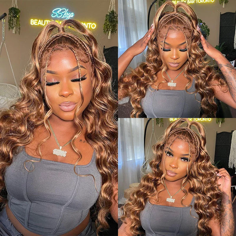 Klaiyi Put On and Go Pre Cut Lace Wig 6x4.75 Lace Closure Honey Blonde Highlight  Body Wave Or Jerry Curl Or Straight Flash Saletop-rated no lace wigs, best wigs, high-quality no lace wigs, top-rated glueless wigs