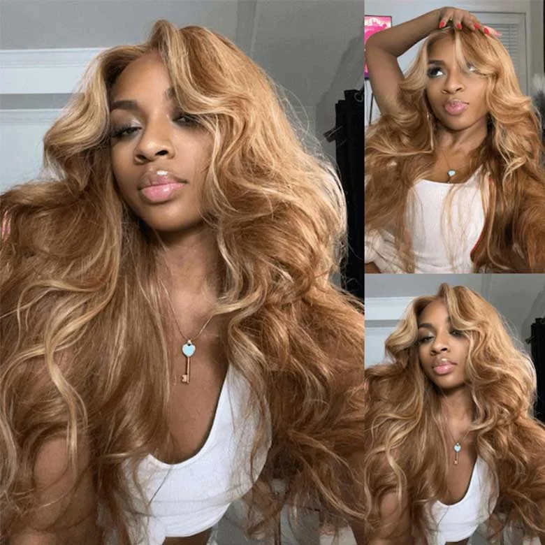 Klaiyi Pre-Cut Glueless Wig Put On and Go Highlight Blonde Body Wave Wig Human Hairtop-rated no lace wigs, best wigs, high-quality no lace wigs, top-rated glueless wigs