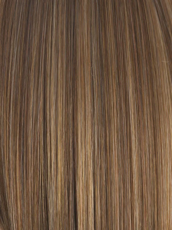 Almond Rocka | Dark Golden Brown base color with Strawberry Blonde and Bright Cooper 50/50 blended highlights