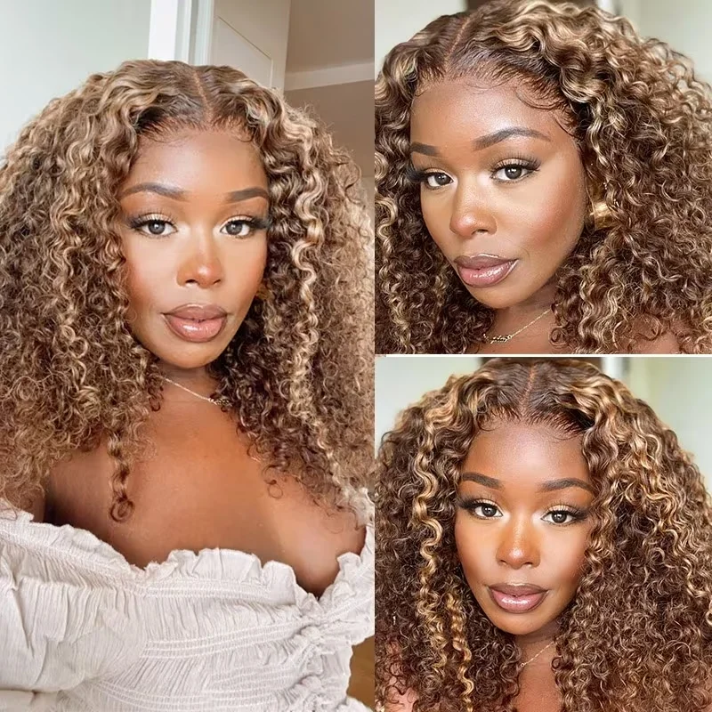 Klaiyi 7x5 Bye Bye Knots Honey Blonde Highlight Curly Wig Put On and Go Glueless Wigtop-rated no lace wigs, best wigs, high-quality no lace wigs, top-rated glueless wigs