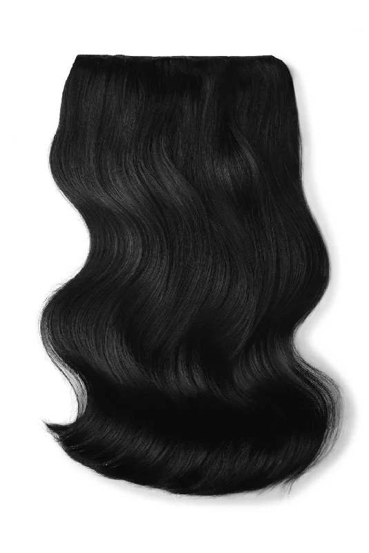Human Hair Weft Bundles for Sew-In Installations---Double Wefted Full Head Remy Clip in Human Hair Extensions - Jet Black (#1)