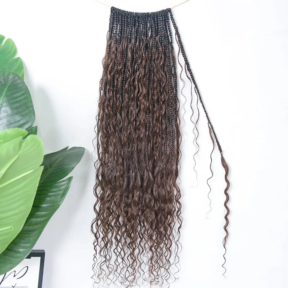 Crochet Braids with Colorful Options-T1B/4 Ombre Brown Crochet Boho Box Braids with Human Hair Curls Crochet Braids with Colorful Options-T1B/4 Ombre Brown Crochet Boho Box Braids with Human Hair Curls