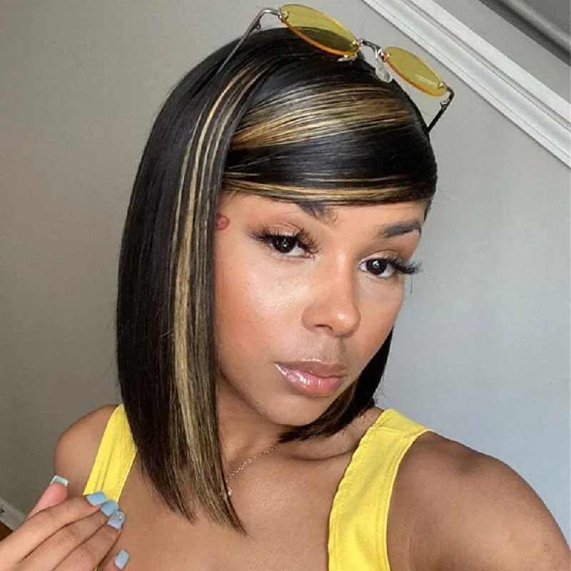 Premium No Lace Wigs Collection--Alexis Blonde Highlighted Straight 13x6 Lace Front Bob Wig Premium No Lace Wigs Collection--Alexis Blonde Highlighted Straight 13x6 Lace Front Bob Wig