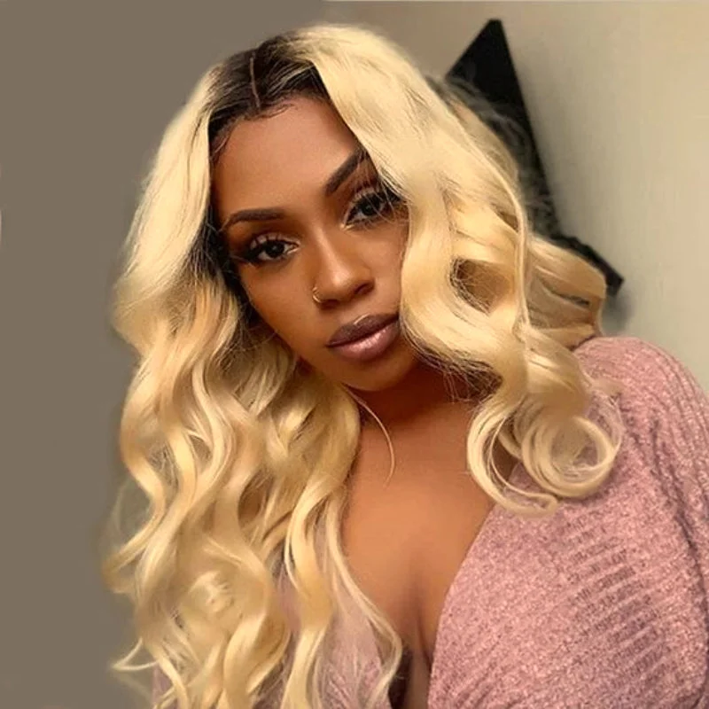 Short Human Hair Wigs with Curls-Sunber Dark Roots Golden Blonde Short Bob Wig Loose Wave 13x4 Lace Front Wigs Short Human Hair Wigs with Curls-Sunber Dark Roots Golden Blonde Short Bob Wig Loose Wave 13x4 Lace Front Wigs