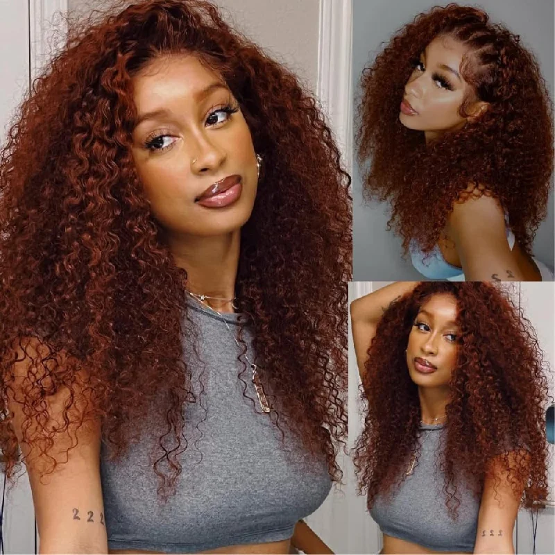$150 OFF+ 22% OFF| Klaiyi Reddish Brown Color 13x4 Jerry Curly Lace Frontal Wigtop-rated no lace wigs, best wigs, high-quality no lace wigs, top-rated glueless wigs