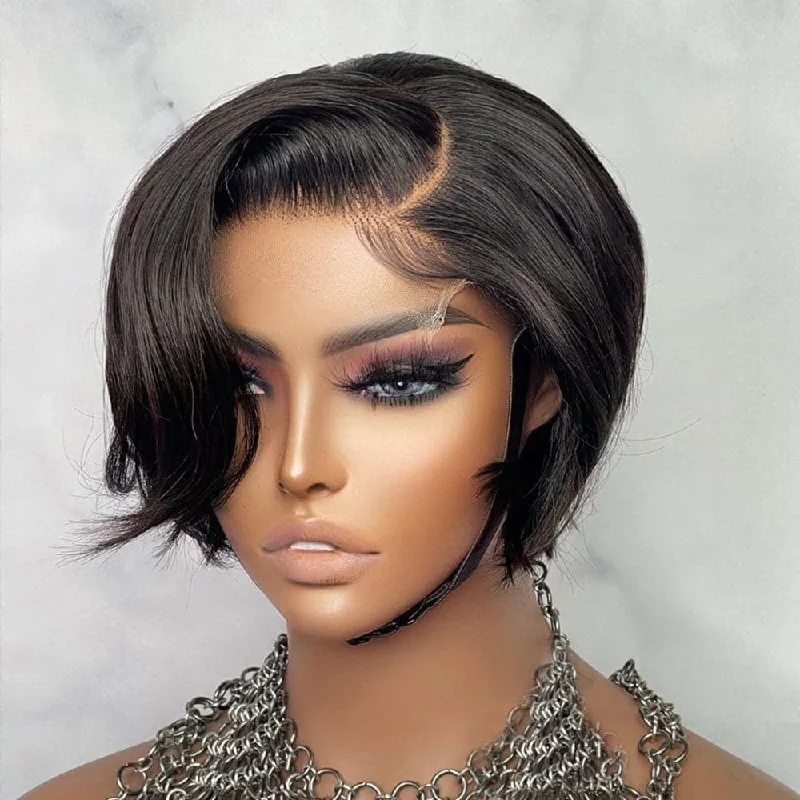 Premium No Lace Wigs Collection---Short Straight Brazilian 5x5 Lace Closure Bob Wig Premium No Lace Wigs Collection---Short Straight Brazilian 5x5 Lace Closure Bob Wig