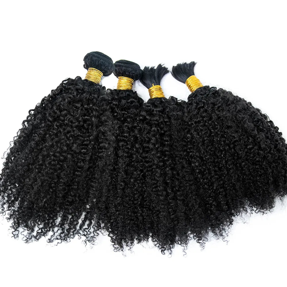 Human Hair Weft Bundles for Sew-In Installations---Half Braids Half Sew-In Combo Deal Multi-Textured Kinky Curly Natural Color Human Hair Weft Bundles for Sew-In Installations---Half Braids Half Sew-In Combo Deal Multi-Textured Kinky Curly Natural Color