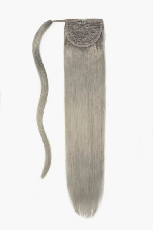 clip-in ponytail extensions, premium ponytail extensions, high-quality clip-in ponytails, 100% human hair ponytails---Silver/Grey (#SG) Straight Up Wrap Around Ponytail Extension clip-in ponytail extensions, premium ponytail extensions, high-quality clip-in ponytails, 100% human hair ponytails---Silver/Grey (#SG) Straight Up Wrap Around Ponytail Extension