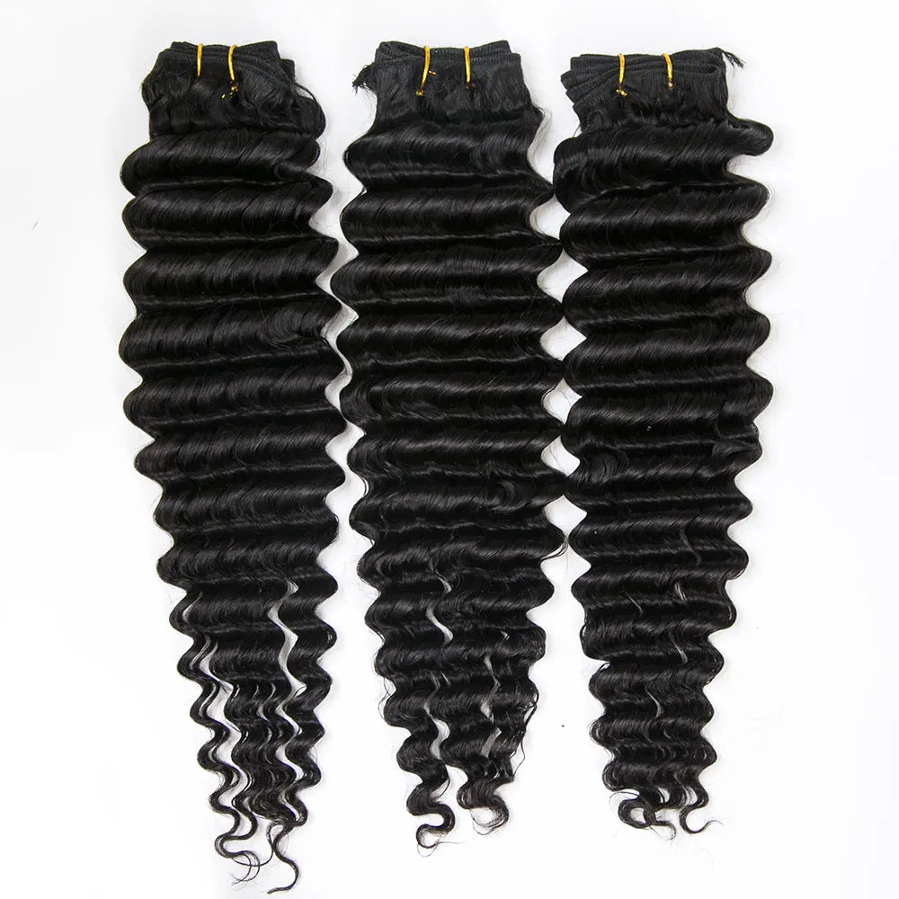 Human Hair Weft Bundles for Sew-In Installations---Deep Wave Human Hair Bundles Natural Color