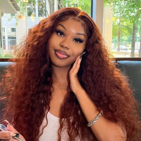 Klaiyi Water Wave Lace Front Wig Human Hair Brown Brunette Auburn Copper Colortop-rated no lace wigs, best wigs, high-quality no lace wigs, top-rated glueless wigs
