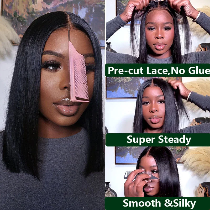 Klaiyi Bob Wig Put On and Go Glueless Pre-Cut Lace Closure Wig Beginner Friendly Halloween Special Offertop-rated no lace wigs, best wigs, high-quality no lace wigs, top-rated glueless wigs