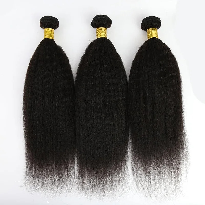 Human Hair Weft Bundles for Sew-In Installations---Kinky Straight Human Hair Bundles Natural Color