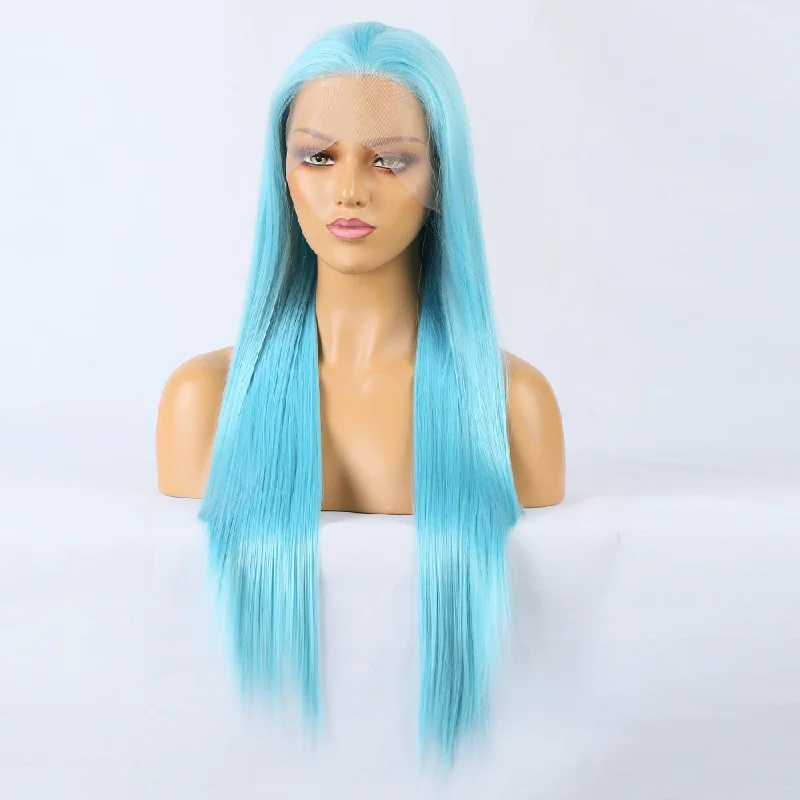 Plush Blue Front Lace Long Straight Hairtop-rated no lace wigs, best wigs, high-quality no lace wigs, top-rated glueless wigs