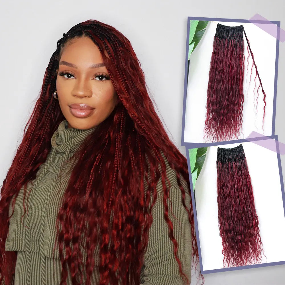 Crochet Braids for Short Hair-Ombre 99J/Burgundy Mix Color Crochet Boho Box Braids with Human Hair Curls Crochet Braids for Short Hair-Ombre 99J/Burgundy Mix Color Crochet Boho Box Braids with Human Hair Curls