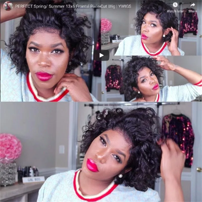 Premium No Lace Wigs Collection--Short Pixie Cut Wavy Bob 13 x 6 Lace Front Wig BOB66 Premium No Lace Wigs Collection--Short Pixie Cut Wavy Bob 13 x 6 Lace Front Wig BOB66