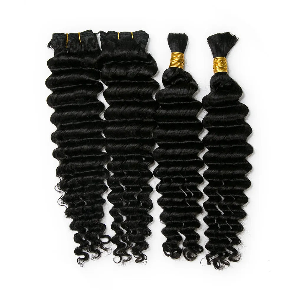 Human Hair Weft Bundles for Sew-In Installations---Half Braids Half Sew-In Combo Deal Deep Wave Natural Color Human Hair Weft Bundles for Sew-In Installations---Half Braids Half Sew-In Combo Deal Deep Wave Natural Color