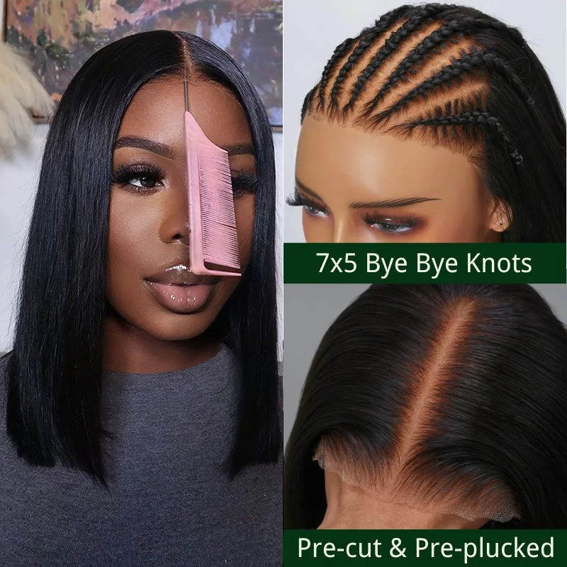 Klaiyi Put On and Go Glueless Bob Wig 7x5 Bye Bye Knots Pre-Cut Lace Closure Wig 14'' Beginner Friendly Flash Saletop-rated no lace wigs, best wigs, high-quality no lace wigs, top-rated glueless wigs