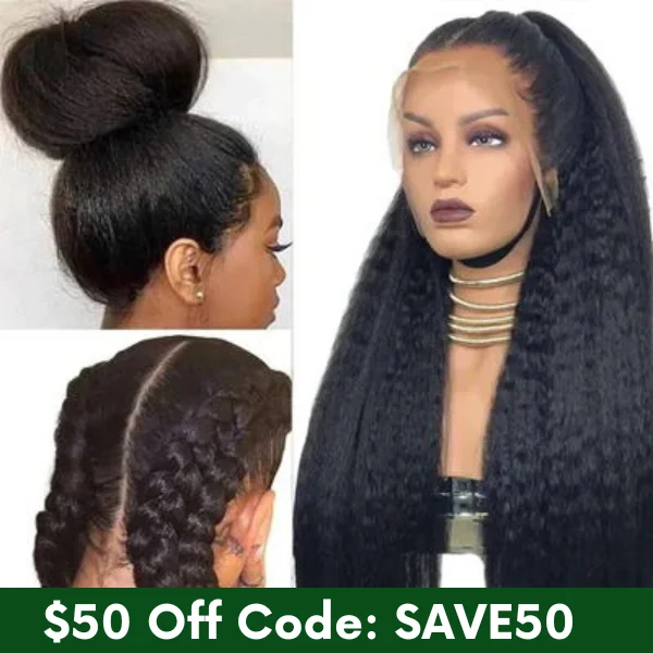 $50 Off Full $51- Kinky Straight Realistic Lace Frontal Wigs Natural Density Wigtop-rated no lace wigs, best wigs, high-quality no lace wigs, top-rated glueless wigs