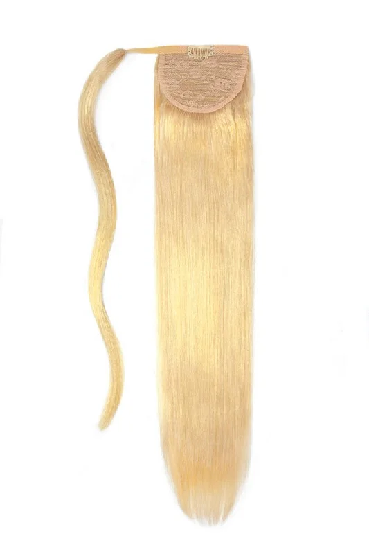 clip-in ponytail extensions, premium ponytail extensions, high-quality clip-in ponytails, 100% human hair ponytails---Bleach Blonde (#613) Straight Up Wrap Around Ponytail Extension clip-in ponytail extensions, premium ponytail extensions, high-quality clip-in ponytails, 100% human hair ponytails---Bleach Blonde (#613) Straight Up Wrap Around Ponytail Extension