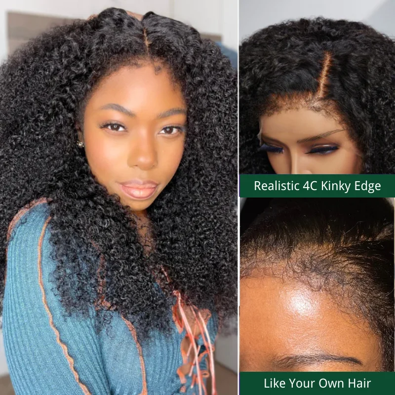 Klaiyi Kinky Curly 7x5 Bye Bye Knots Wigs with 4C Realistic Kinky Edge Bleached Knots Wigtop-rated no lace wigs, best wigs, high-quality no lace wigs, top-rated glueless wigs