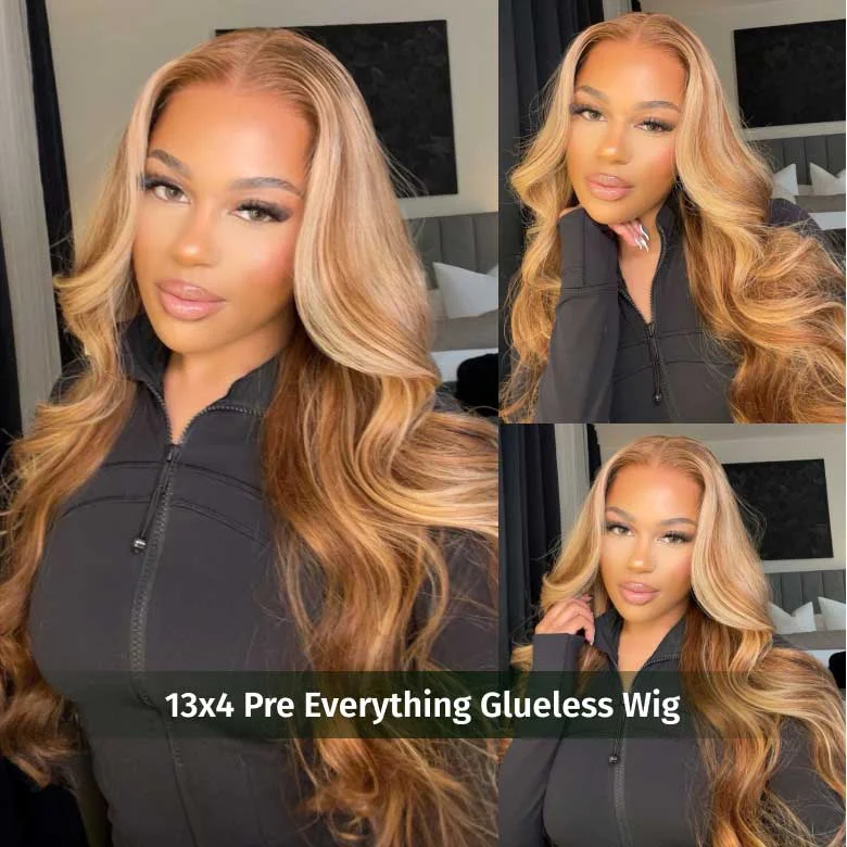 Klaiyi Ombre Highlight Blonde Body Wave 13x4 Pre-Everything Lace Frontal Wig Human Hair Put on and go Wigstop-rated no lace wigs, best wigs, high-quality no lace wigs, top-rated glueless wigs